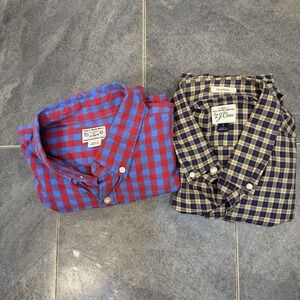 J Crew Lot Of Two Men's Long Sleeve Button Check Striped Shirts L Multicolor
